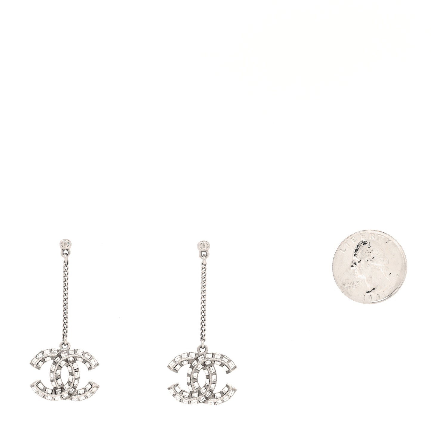 Baguette Crystal CC Drop Earrings Silver