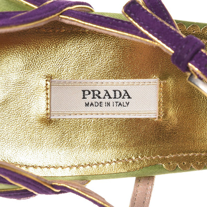 Prada Satin Suede Strappy Sandals 40 Green 6 of 13