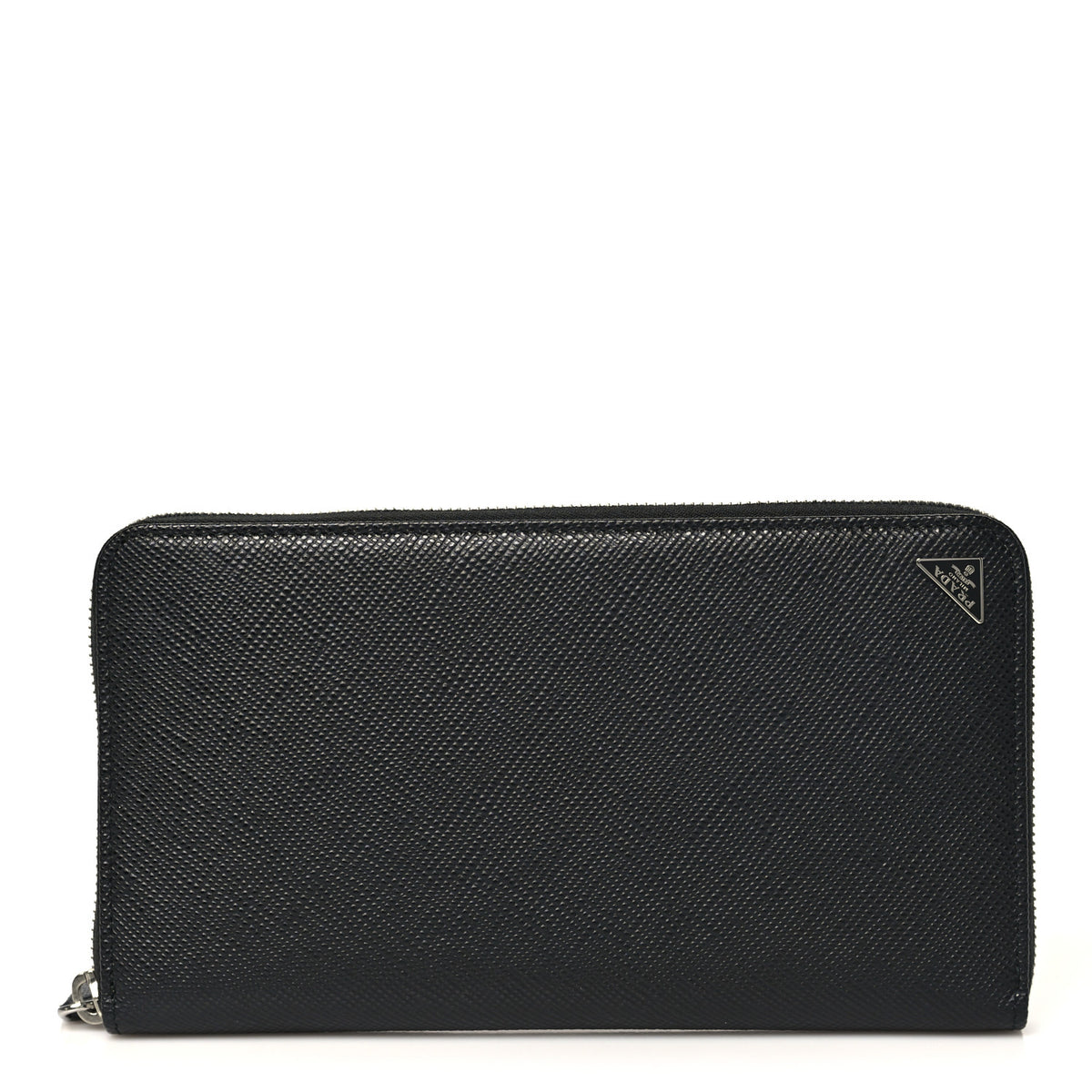 Prada Saffiano Metal Large Zip Around Travel Wallet Black 1 of 9