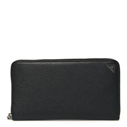 Prada Saffiano Metal Large Zip Around Travel Wallet Black 1 of 9