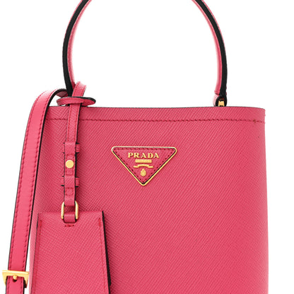 Prada Saffiano Cuir Calfskin Small Panier Bucket Bag Magenta Black 8 of 13