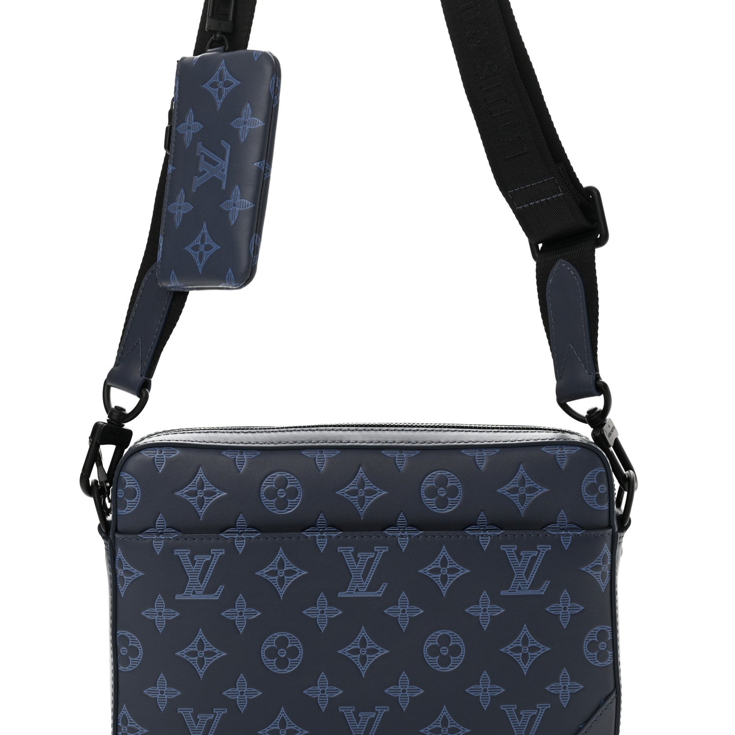 Calfskin Monogram Shadow Duo Messenger Navy Blue