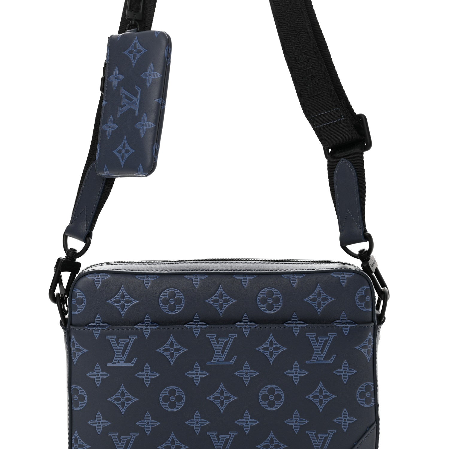 Louis Vuitton Calfskin Monogram Shadow Duo Messenger Navy Blue 7 of 10