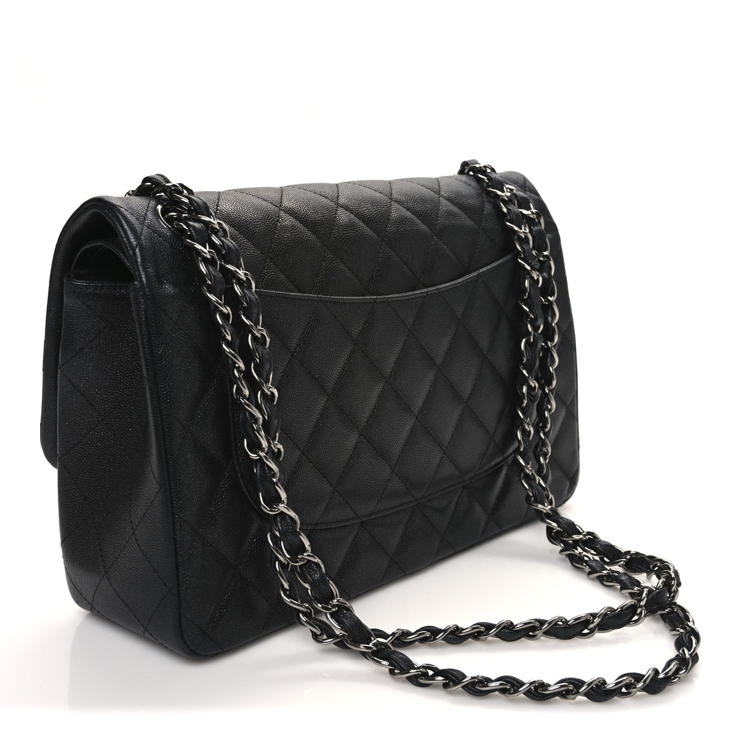 Iridescent Caviar Quilted Jumbo Double Flap Black