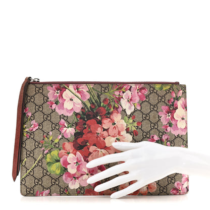 Gucci GG Supreme Monogram Blooms Suede Large Zip Pouch Beige Multicolor Dry Rose 2 of 10