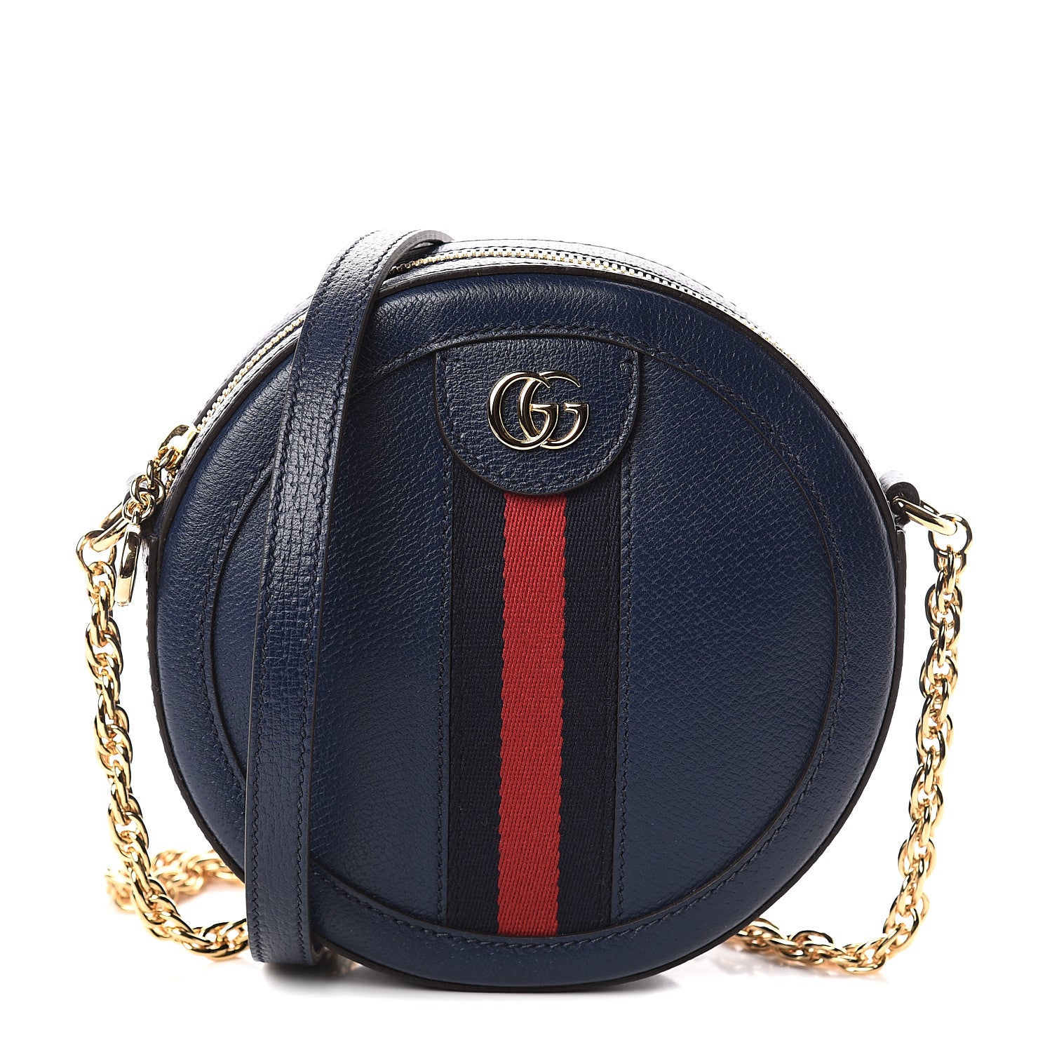 Gucci Soft Textured Calfskin Web Mini Ophidia Round Shoulder Bag Blue Agata 1 of 7