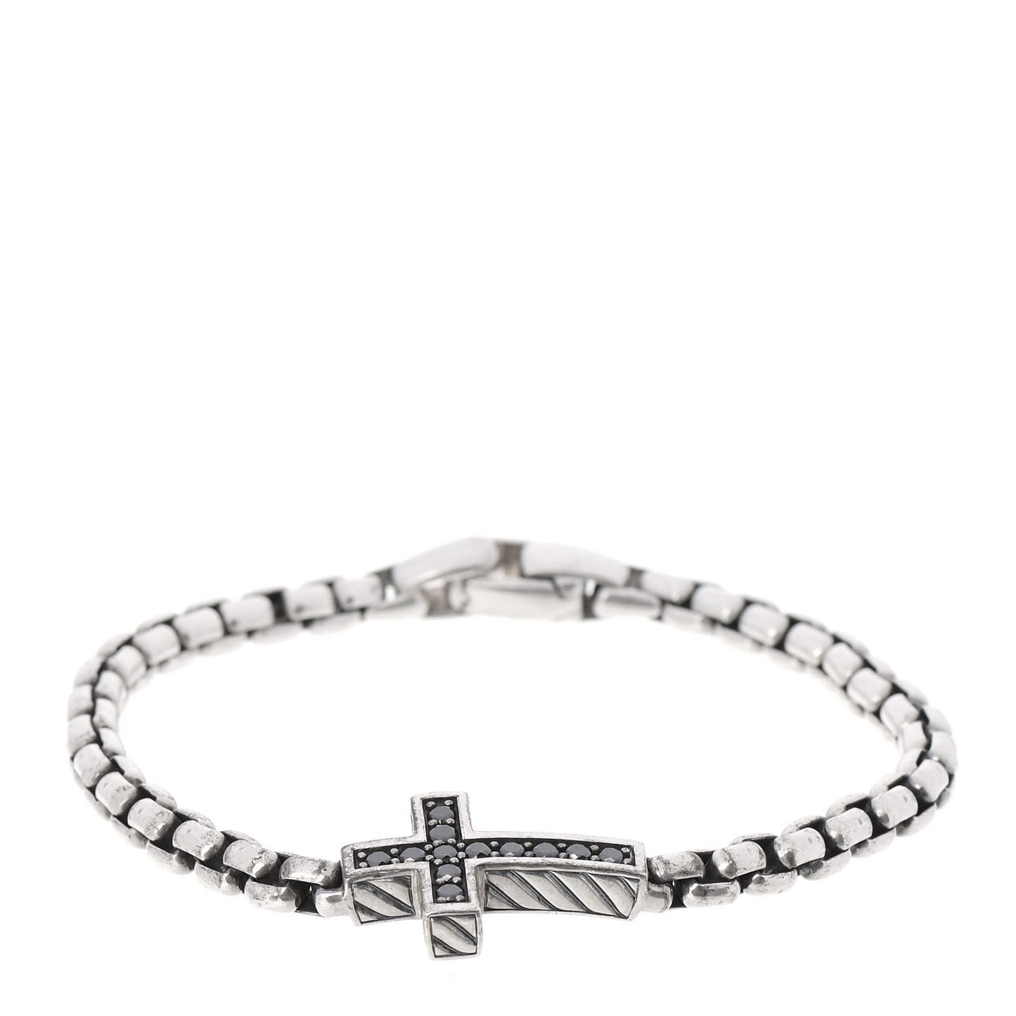 Sterling Silver Black Diamond Pave Cross Bracelet