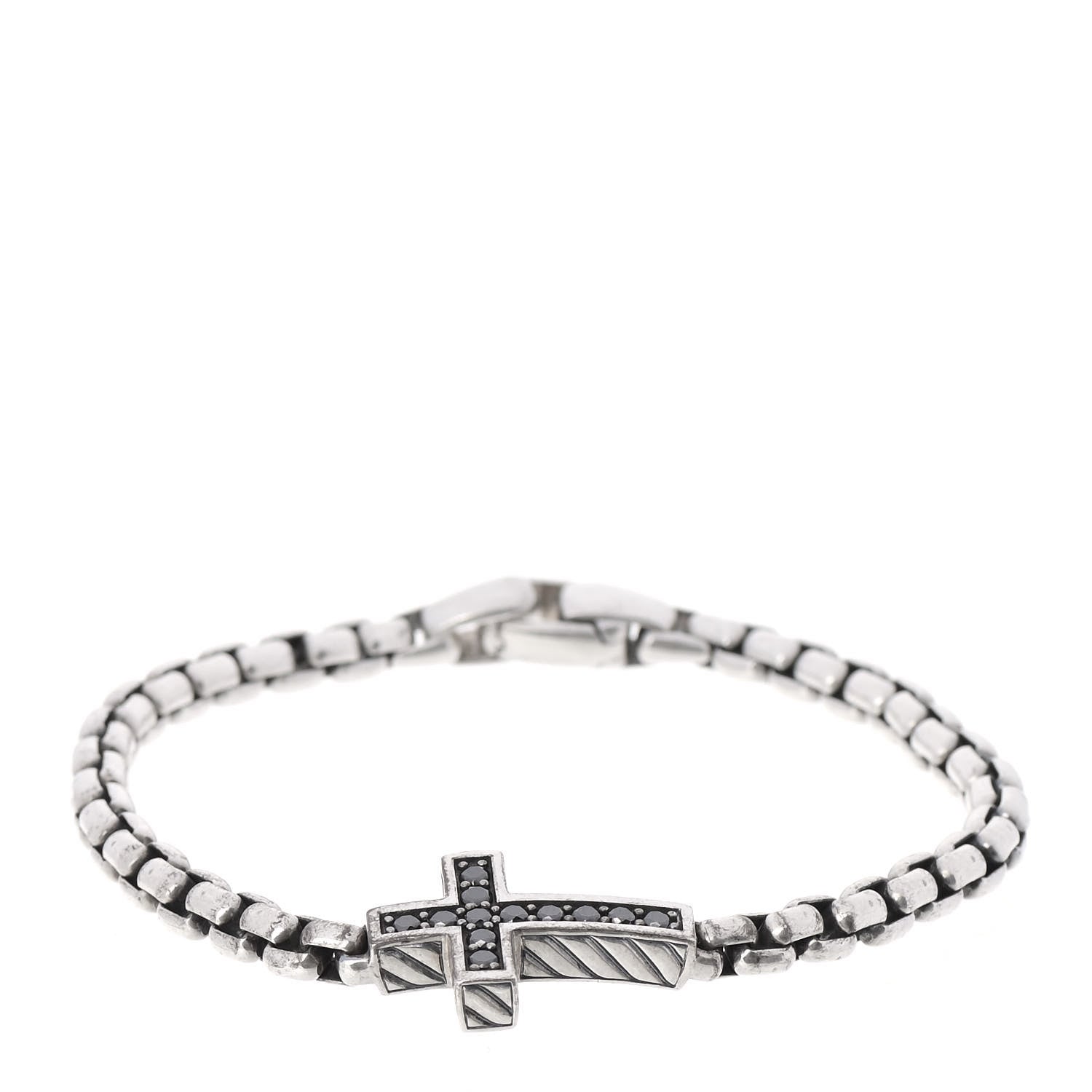 David Yurman Sterling Silver Black Diamond Pave Cross Bracelet 1 of 3