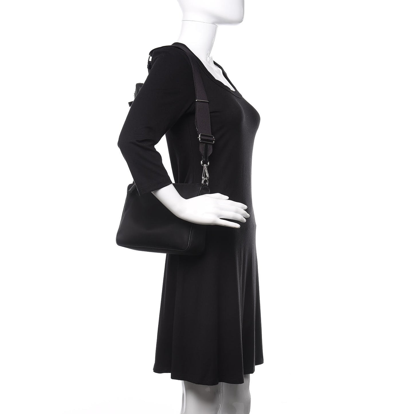 Tessuto Nylon Saffiano Pocket Zippered Shoulder Bag Black