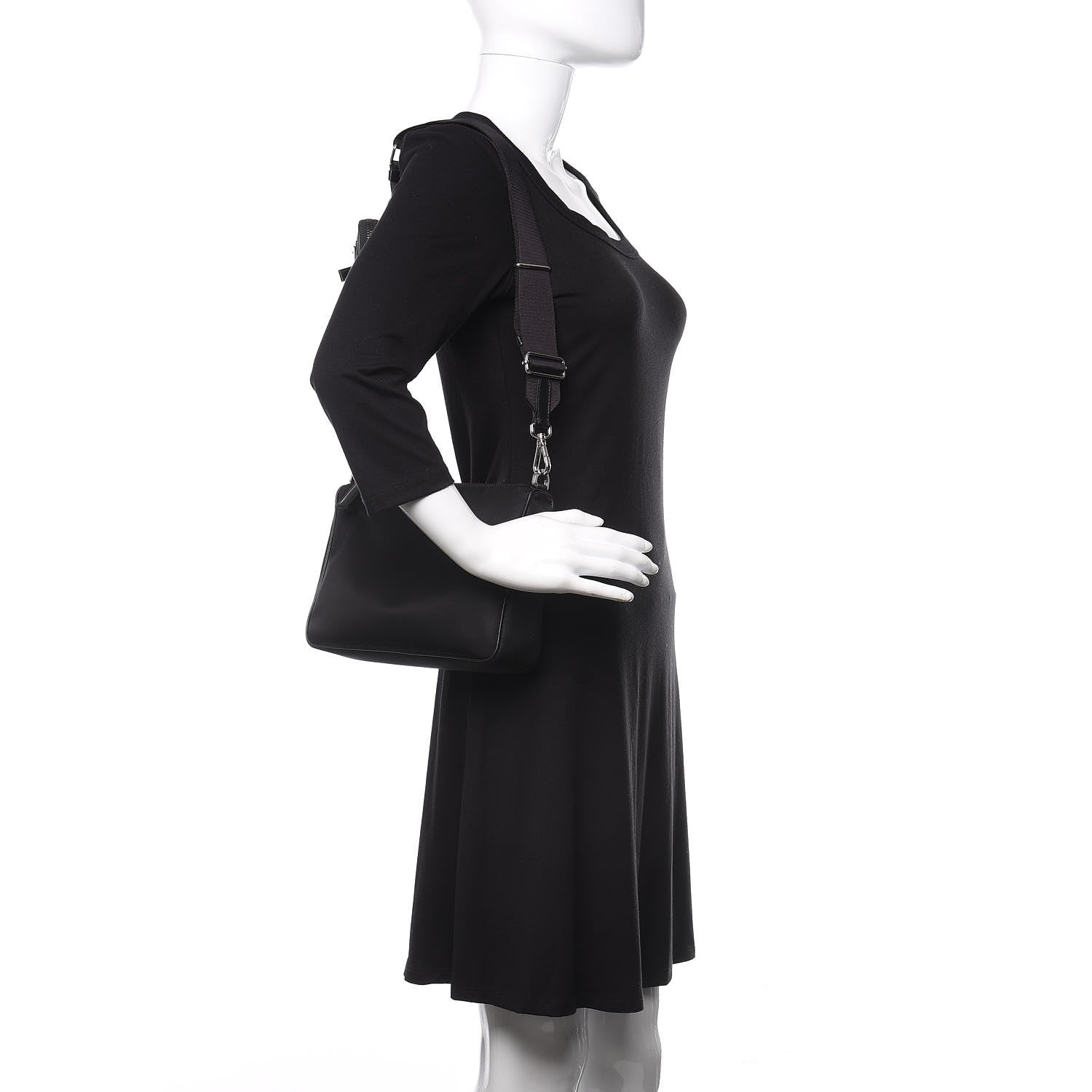 Prada Tessuto Nylon Saffiano Pocket Zippered Shoulder Bag Black 2 of 9