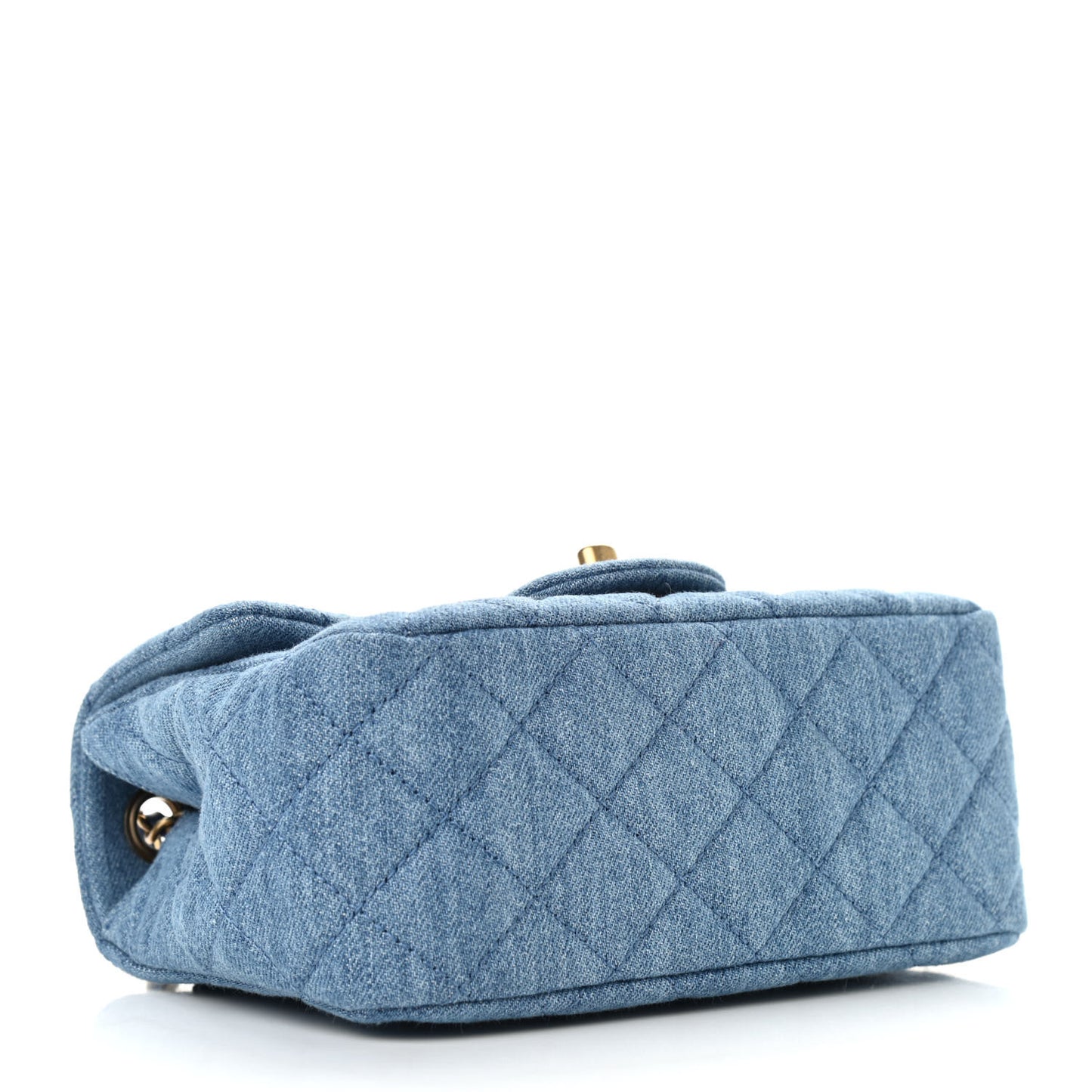 Denim Quilted Mini Pearl Crush Flap Blue