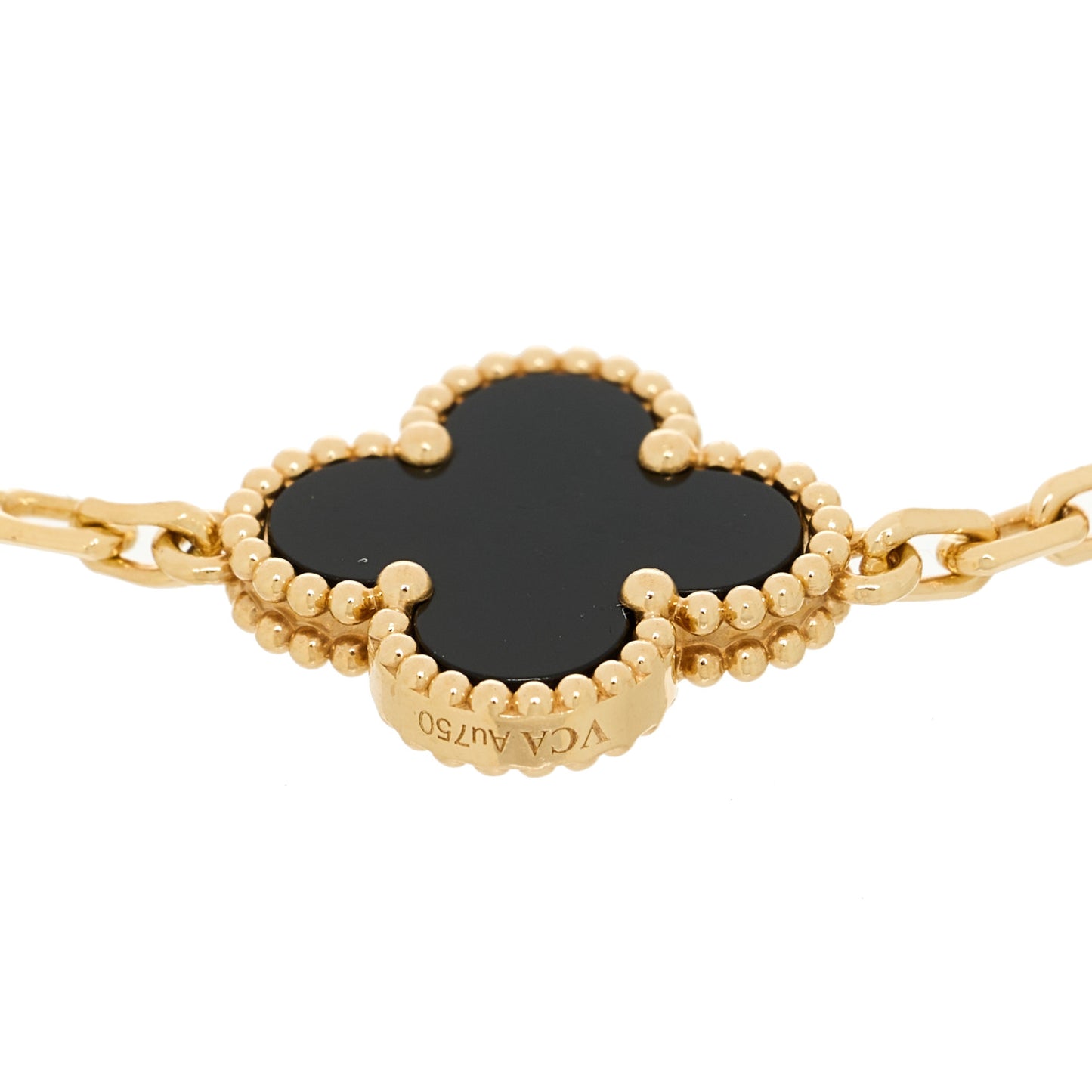 18K Yellow Gold Black Onyx 5 Motifs Vintage Alhambra Bracelet