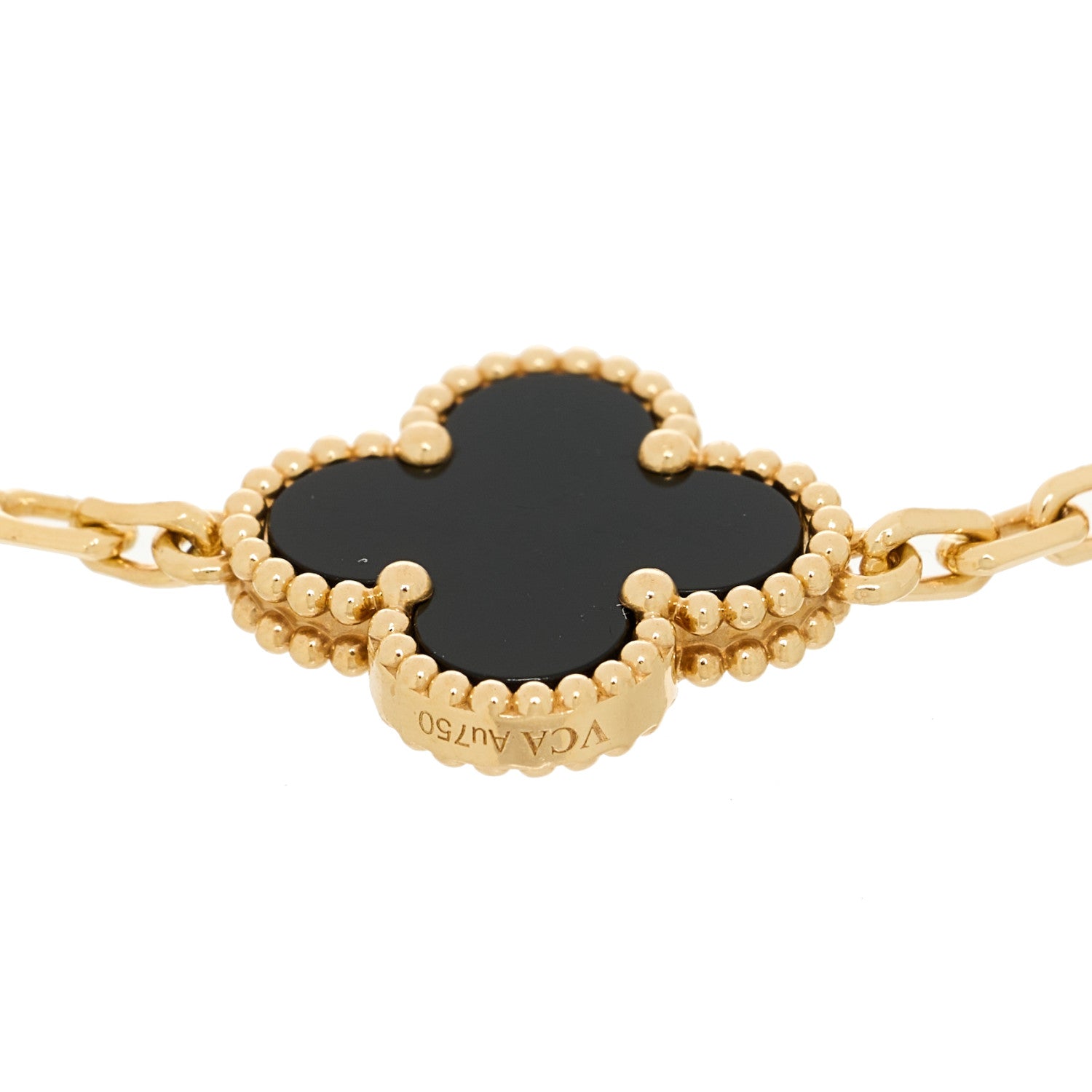 Van Cleef & Arpels 18K Yellow Gold Black Onyx 5 Motifs Vintage Alhambra Bracelet 3 of 5