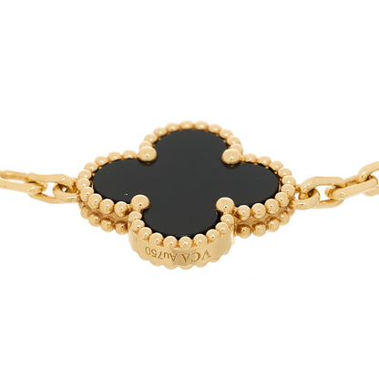 Van Cleef & Arpels 18K Yellow Gold Black Onyx 5 Motifs Vintage Alhambra Bracelet 3 of 5