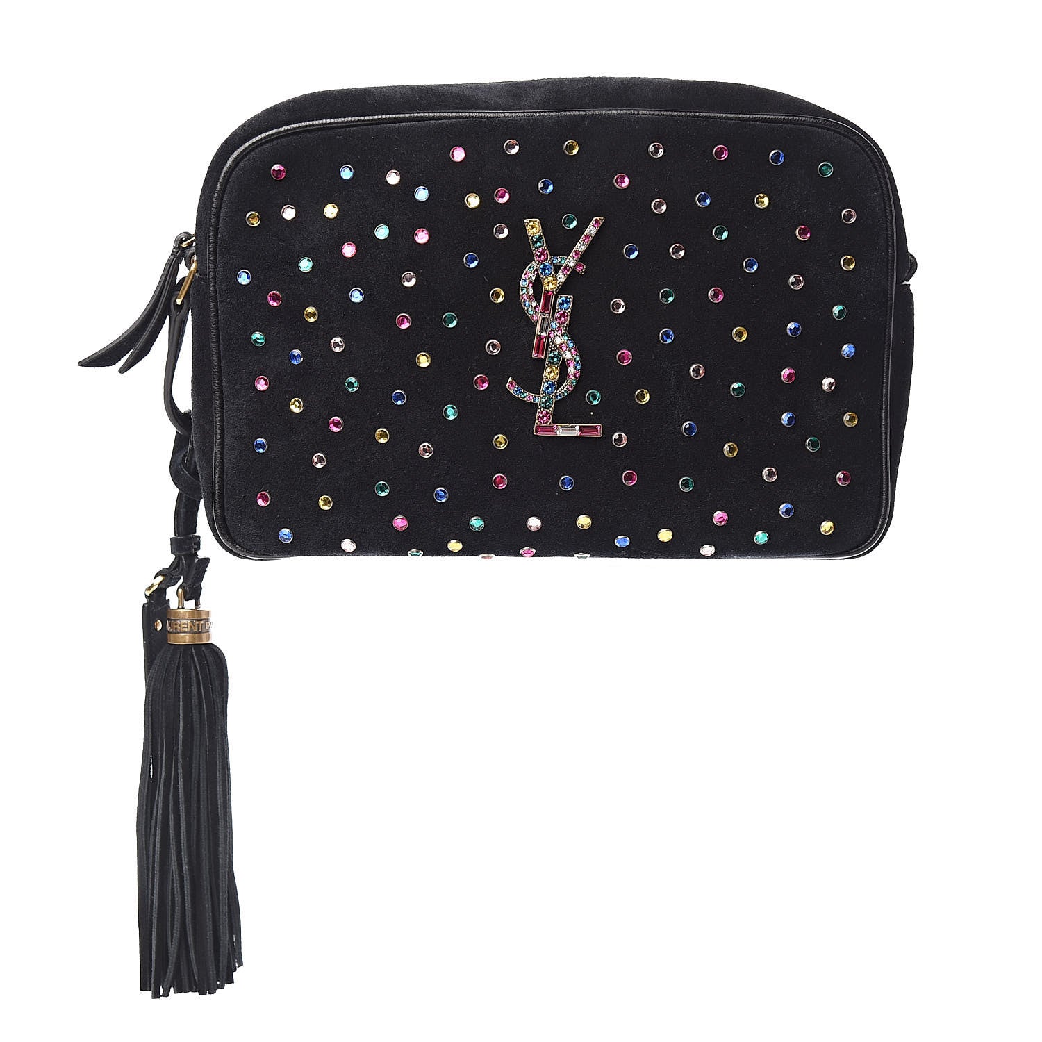 Saint Laurent Suede Crystal Camera Bag Black 1 of 10