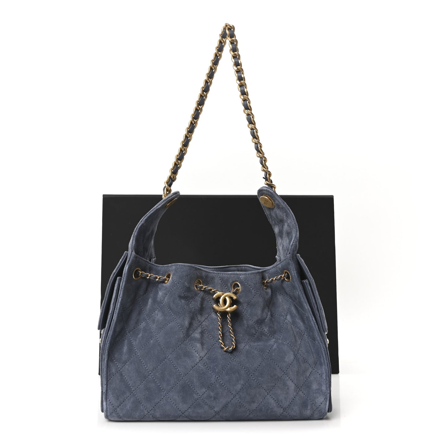 Suede Quilted Small Chanel 25 Handbag Blue