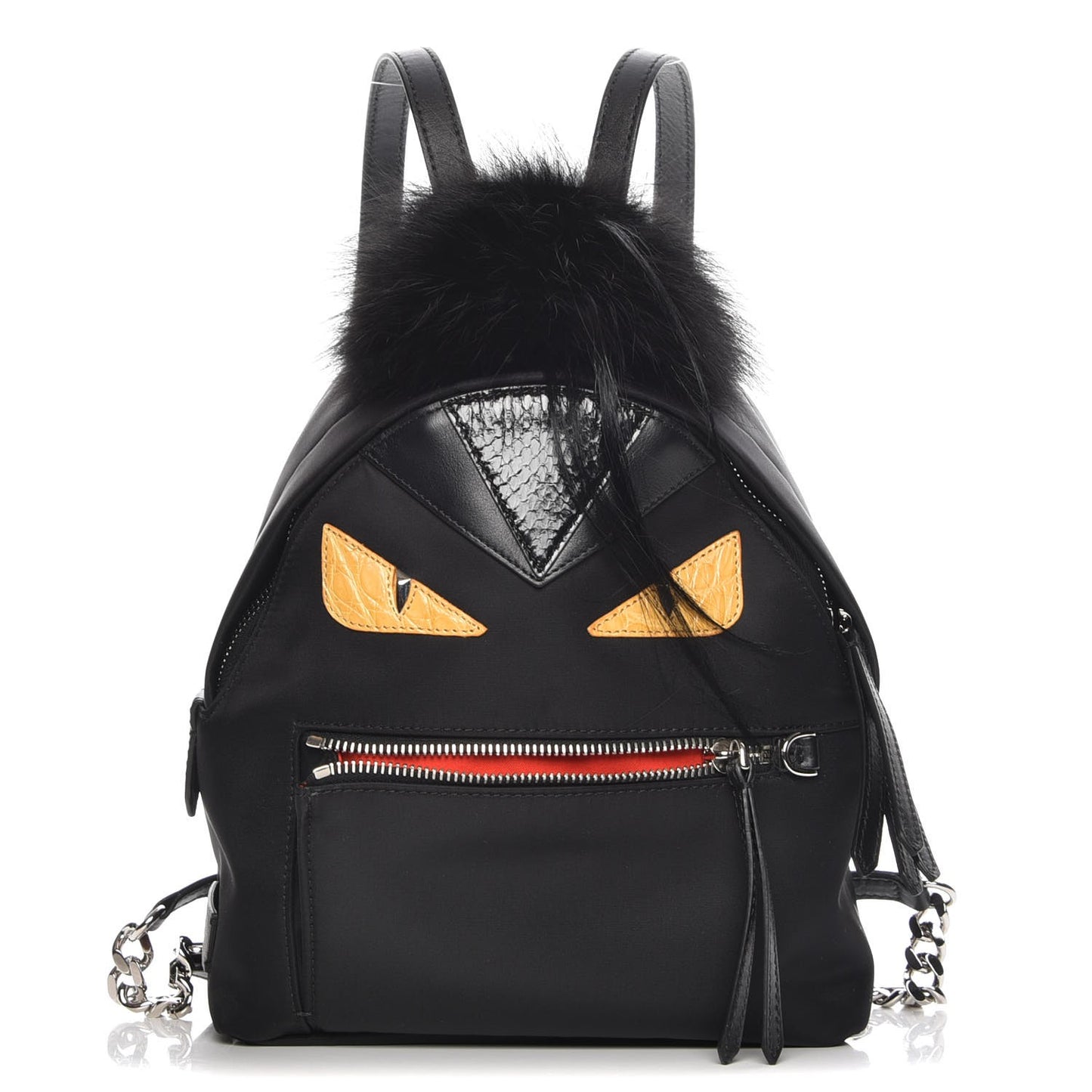Nylon Vitello Dolce Goat Fox Fur Crocodile Monster Eyes Mini Backpack Black Sunflower