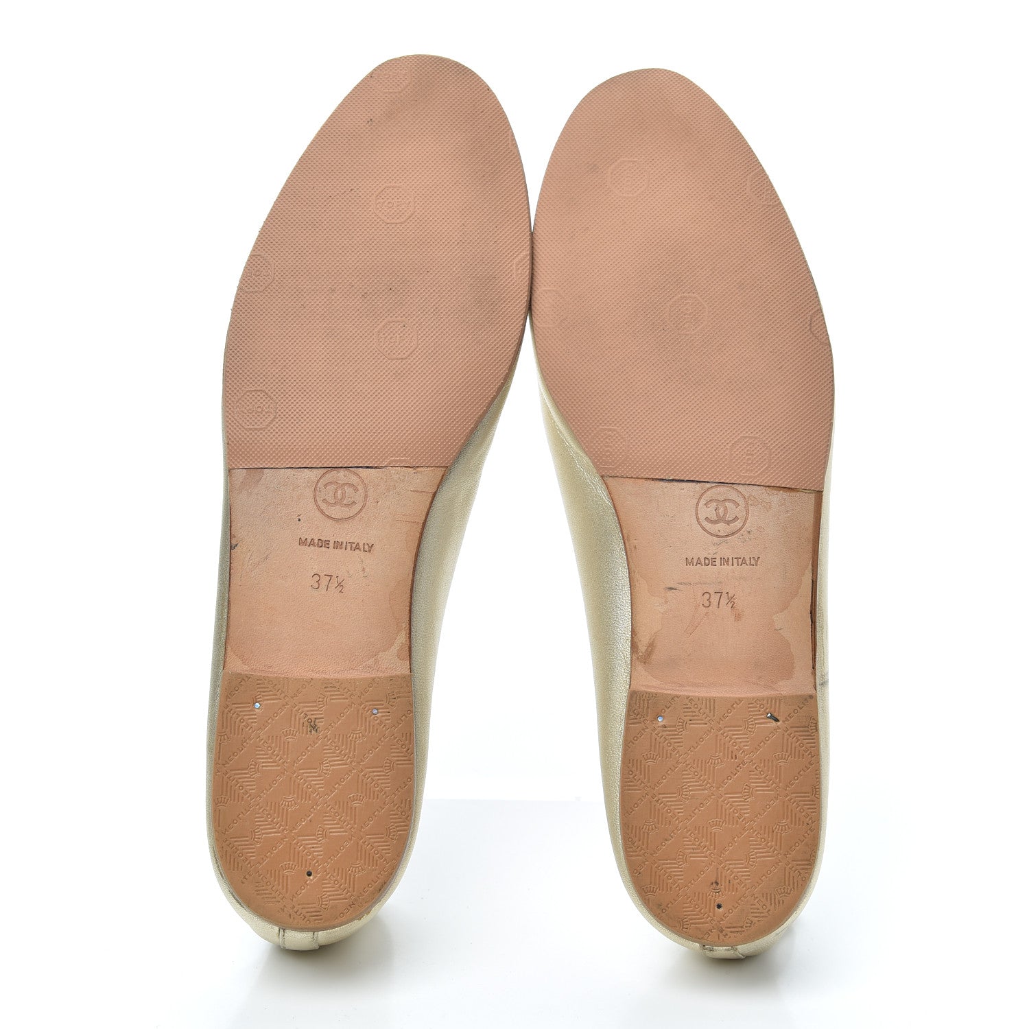 Chanel Metallic Lambskin CC Cap Toe Ballerina Flats 37.5 Light Gold 7 of 9