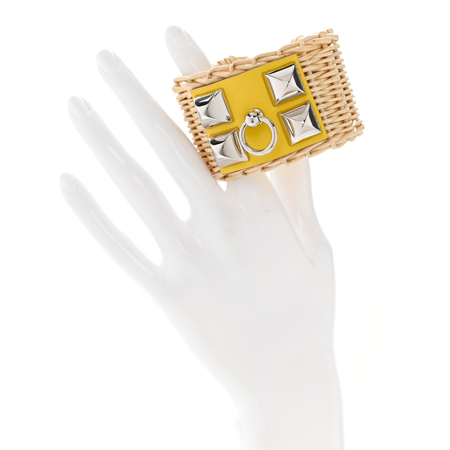 Hermes Wicker Barenia Medor Picnic Cuff Bracelet T2 Jaune de Naples 2 of 7