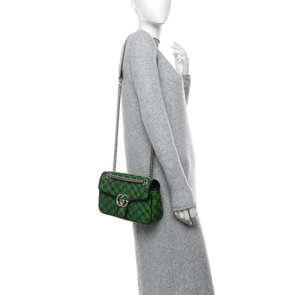 Gucci Monogram Multicolor Matelasse Diagonal Small GG Marmont Shoulder Bag Green Blue 2 of 10