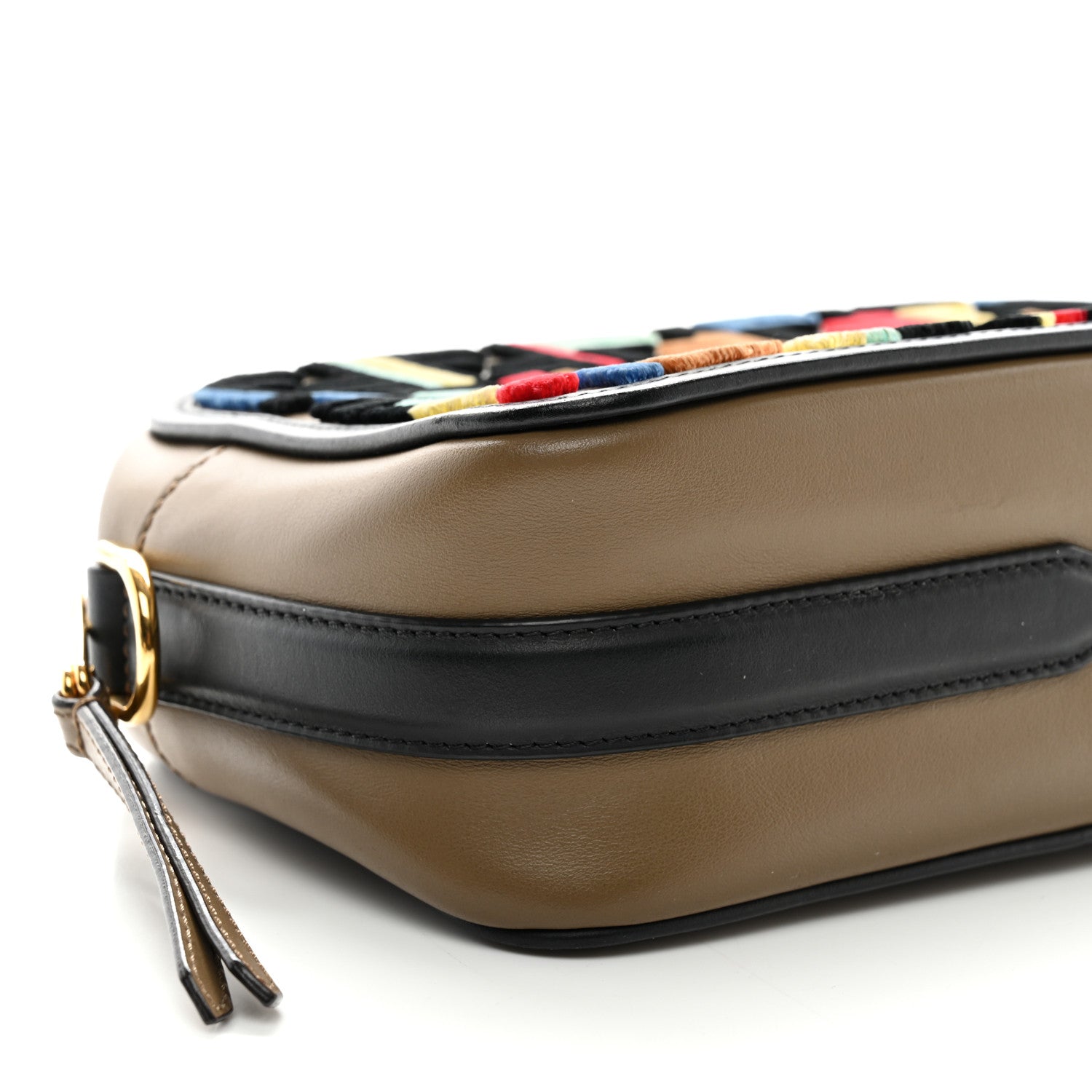 Fendi Vitello Century Velvet F is Fendi FF Multicolor Bi-Color Camera Case Fango Black Multicolor 9 of 10