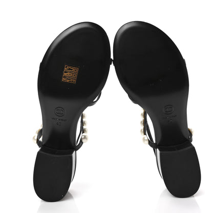 Chanel Lambskin Pearl Toe Ring Slingback Sandals 40 Black 5 of 7