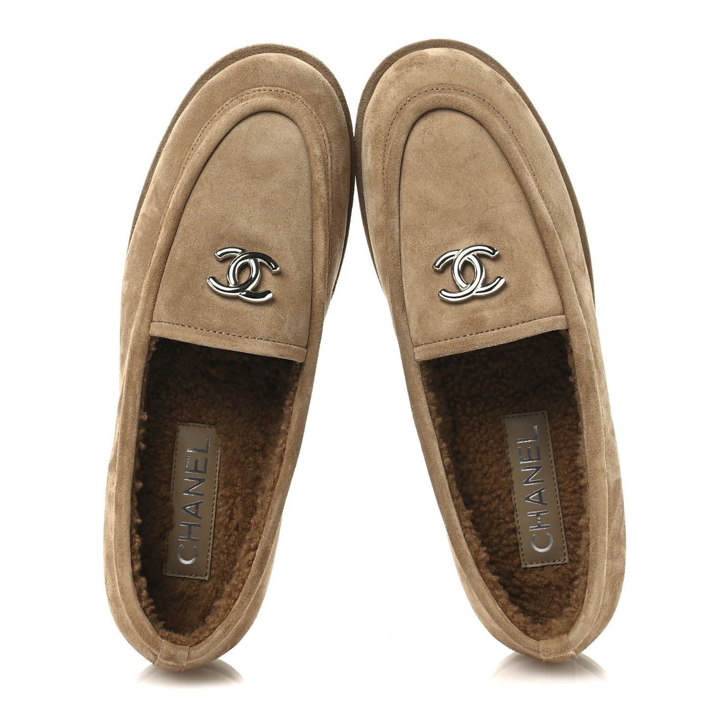 Suede Calfskin CC Loafers 41 Dark Beige