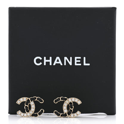 Chanel Crystal Baguette Lambskin Chain CC Vintage Allure Stud Earrings Black Gold 5 of 5