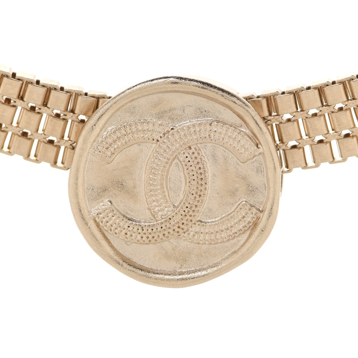 Metal Chain Link CC Medallion Choker Necklace Gold