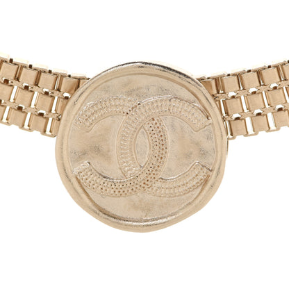 Chanel Metal Chain Link CC Medallion Choker Necklace Gold 4 of 6