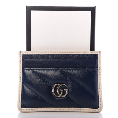 Gucci Vintage Effect Calfskin Matelasse Diagonal Torchon GG Marmont Card Holder Blue Agata Mystic White 7 of 7