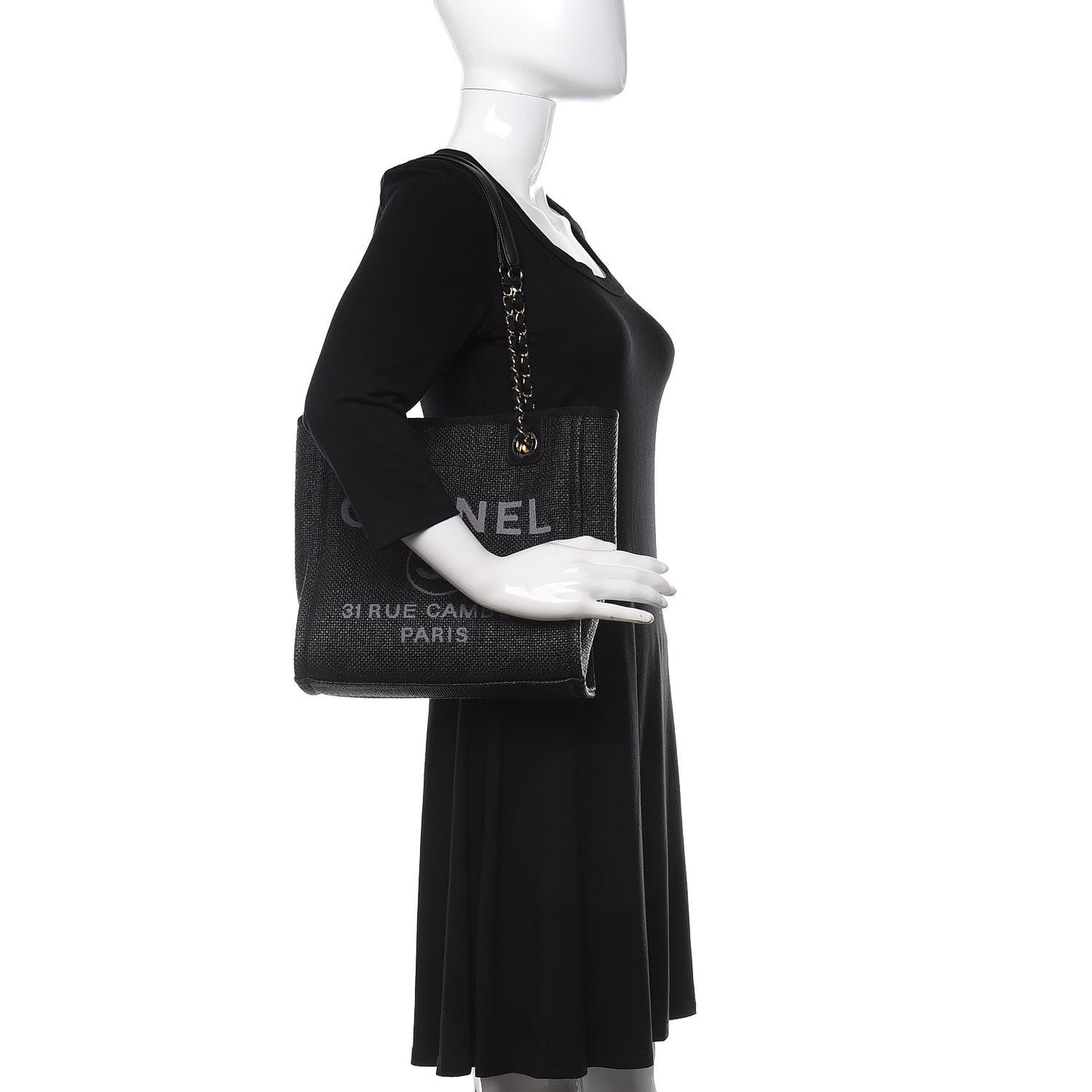 Woven Straw Raffia Mini Deauville Tote Black