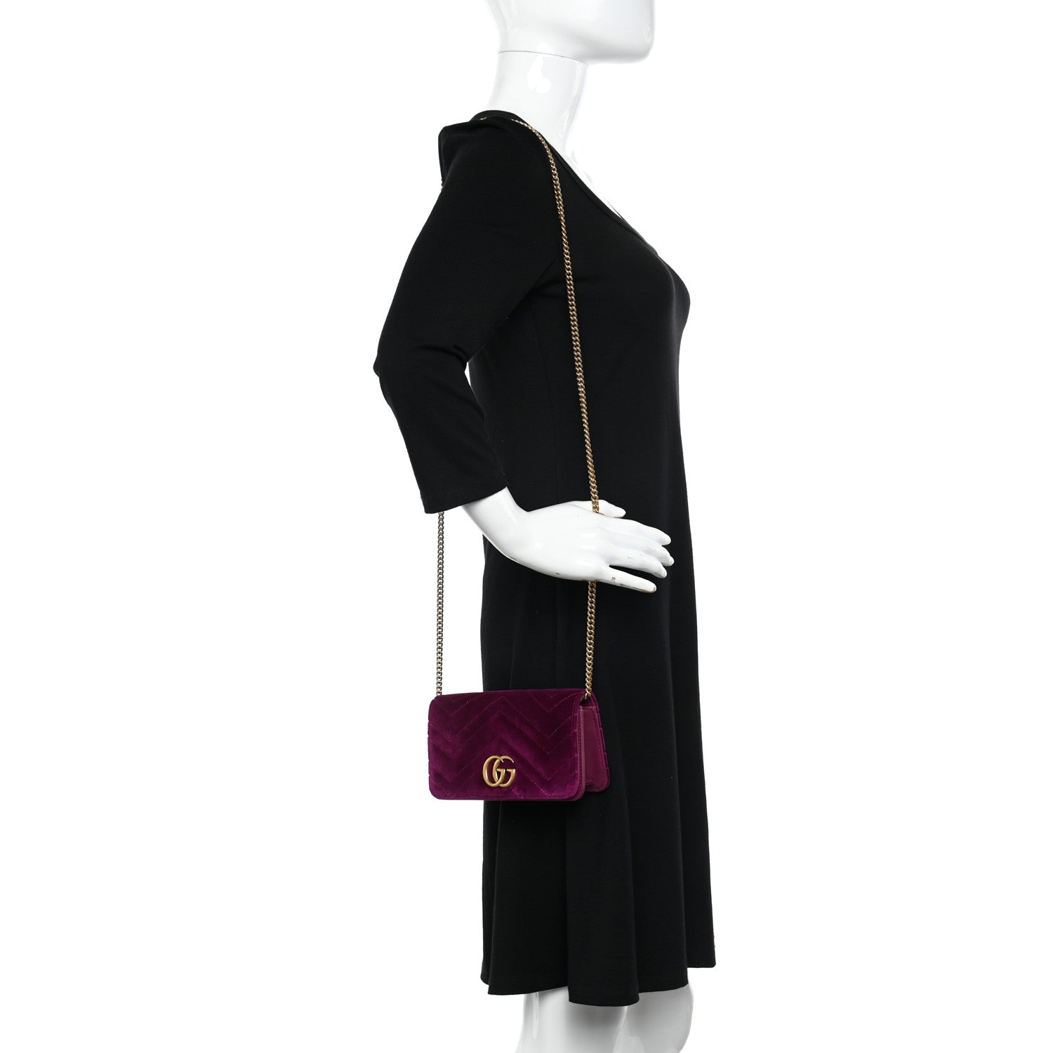Gucci Velvet Matelasse GG Marmont Mini Bag Fuchsia Violet Cyclamen 2 of 11