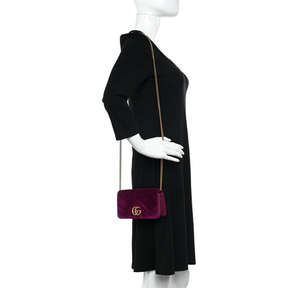 Gucci Velvet Matelasse GG Marmont Mini Bag Fuchsia Violet Cyclamen 2 of 11