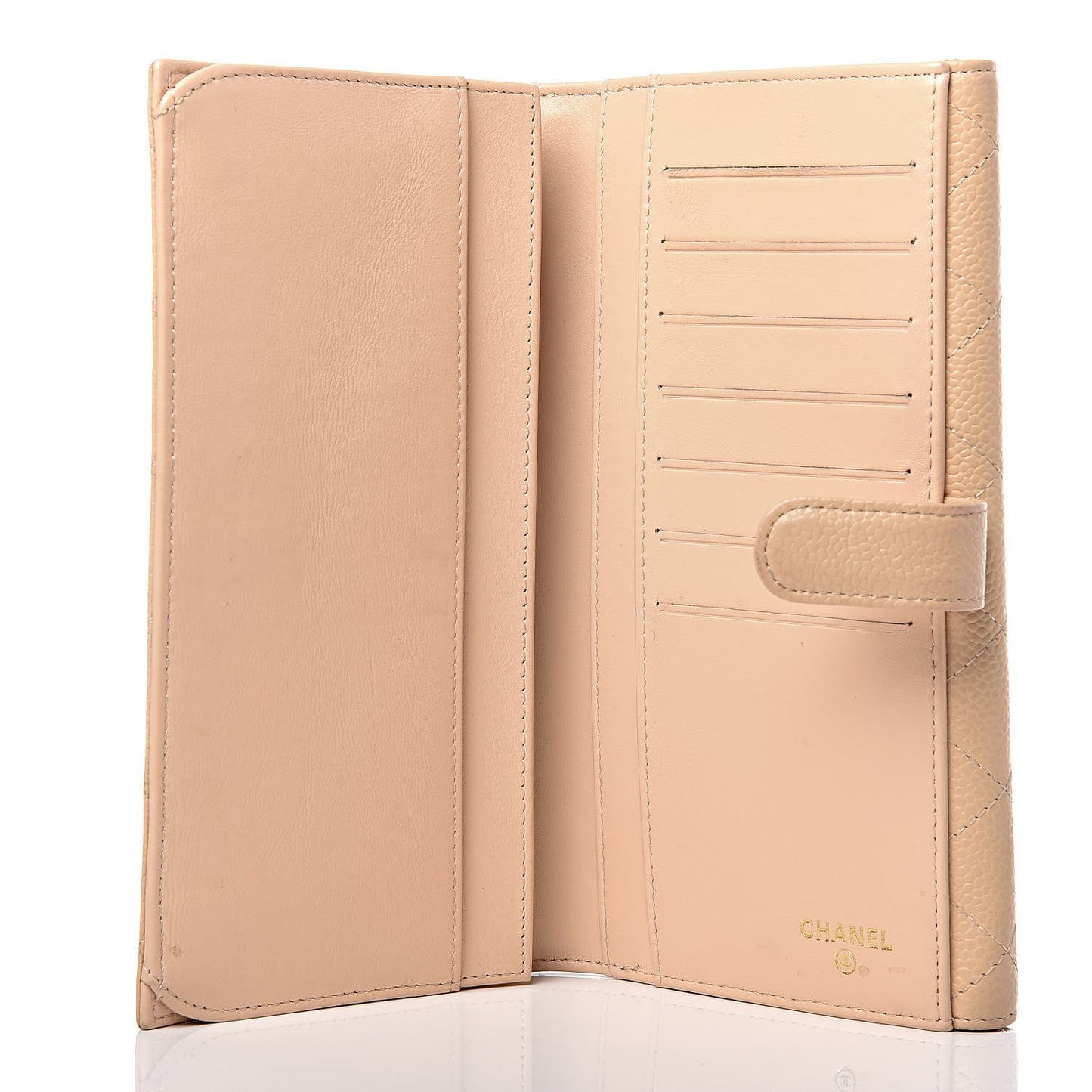 Caviar Quilted Long Flap Wallet Beige