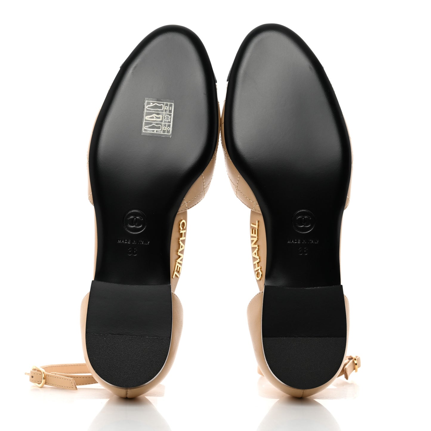 Lambskin Grosgrain Cap Toe CC Ankle Strap Sandals 36 Beige Black