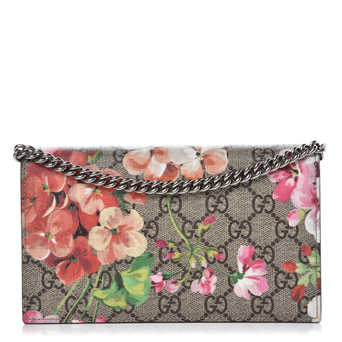 GG Supreme Monogram Blooms Chain Wallet Beige Multicolor Dry Rose