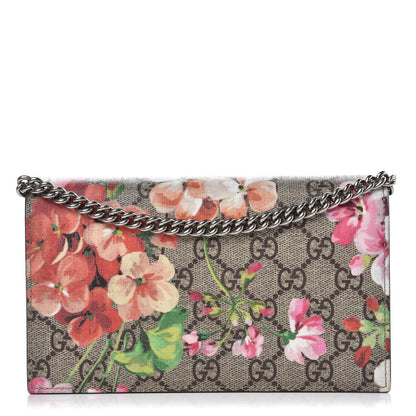 Gucci GG Supreme Monogram Blooms Chain Wallet Beige Multicolor Dry Rose 1 of 8