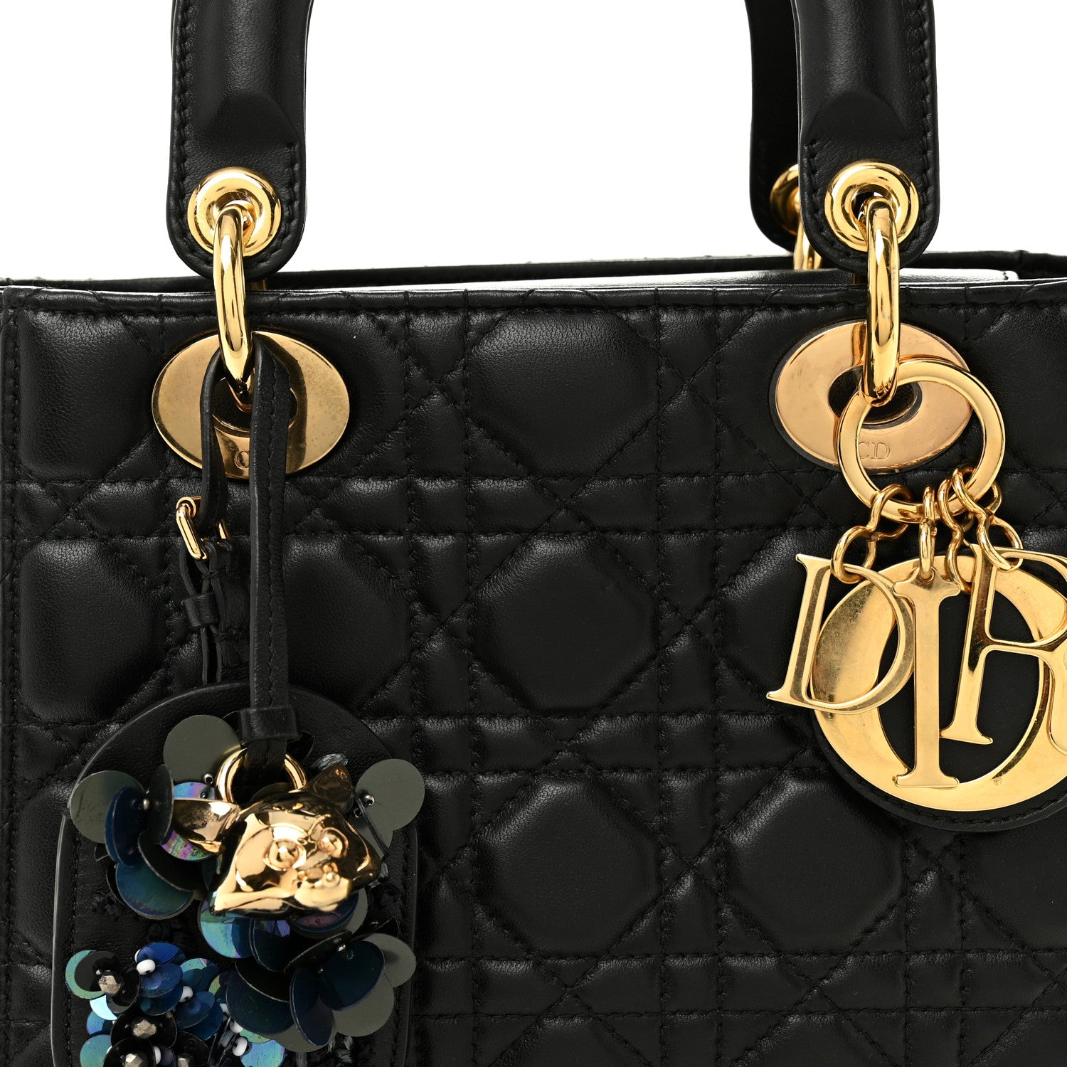 Christian Dior Lambskin Cannage Small Jeweled Lady Dior Black