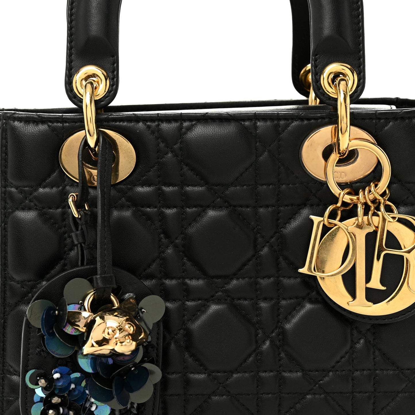 Lambskin Cannage Small Jeweled Lady Dior Black