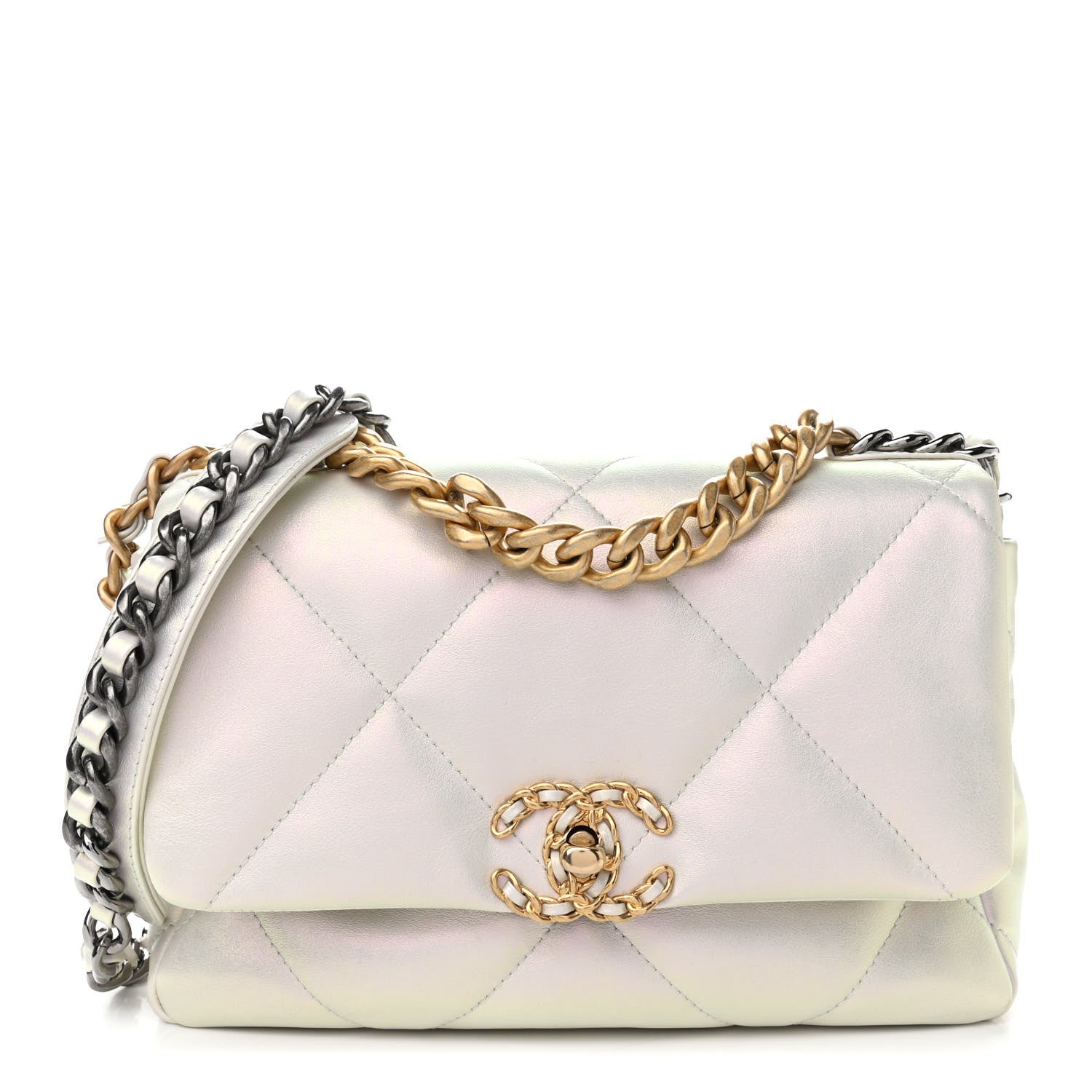 Chanel Iridescent Calfskin Quilted Medium Chanel 19 Flap White 1 of 11