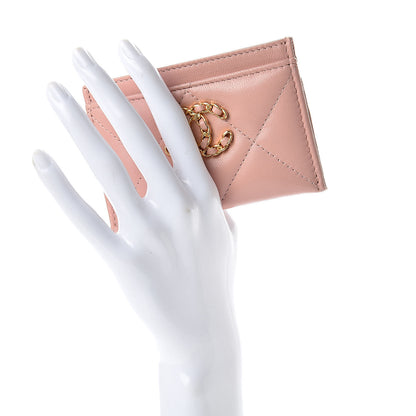 Chanel Shiny Goatskin Quilted Chanel 19 Card Holder Light Pink 2 of 9