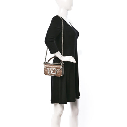 Valentino Garavani Swarovski Crystal Embroidered Vlogo Small Loco Shoulder Bag Crystal Rose Cannelle Silver 2 of 9