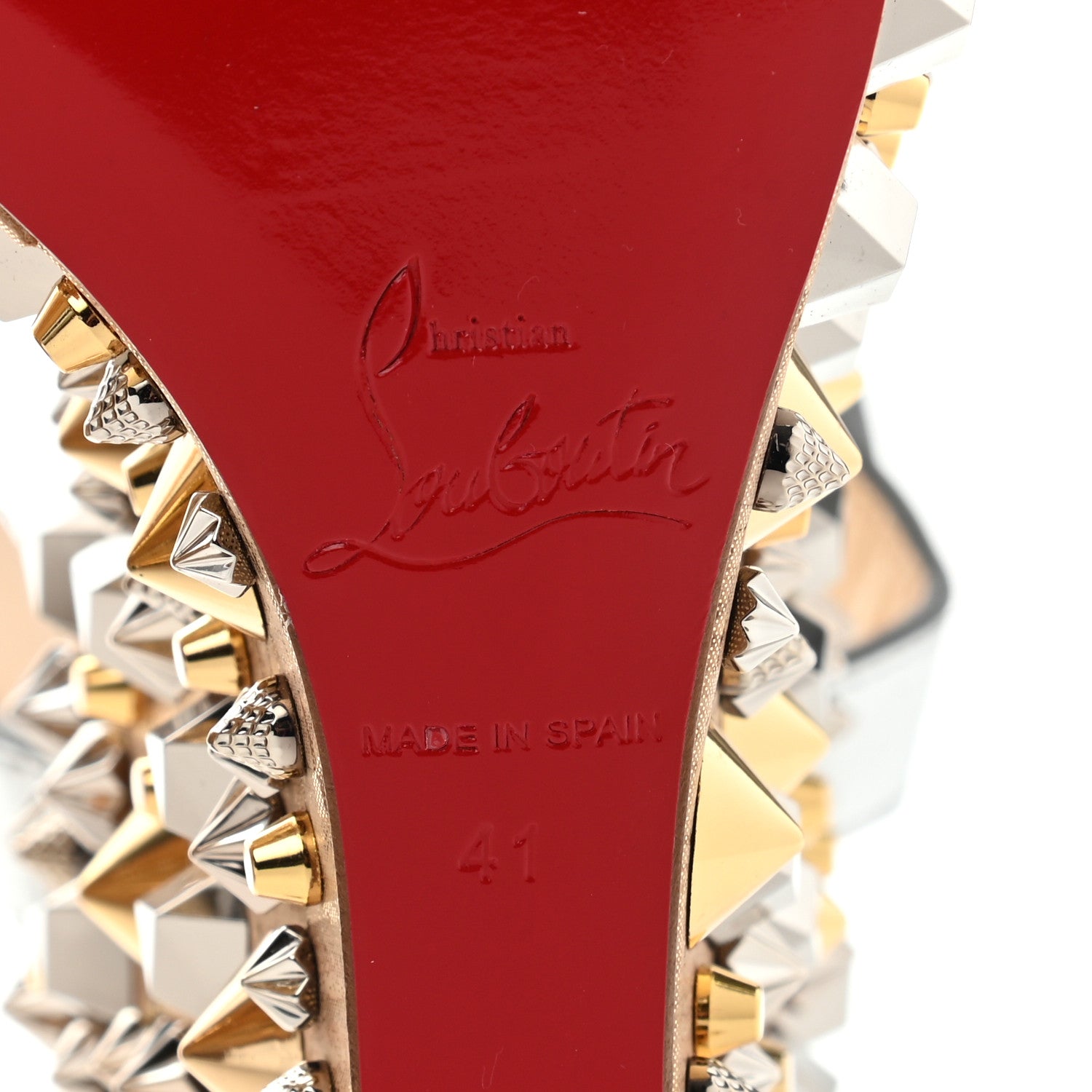 Christian Louboutin Calfskin Lame Cork Almericca 120 Studded Wedge Sandals 41 Silver 12 of 14