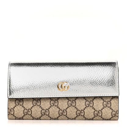 Gucci Metallic Calfskin GG Supreme Monogram GG Marmont Continental Wallet Silver Beige Ebony 1 of 9