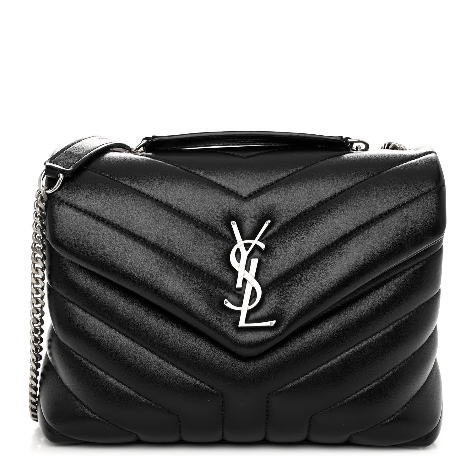 Saint Laurent Calfskin Y Quilted Monogram Small Loulou Chain Satchel Black 1 of 9