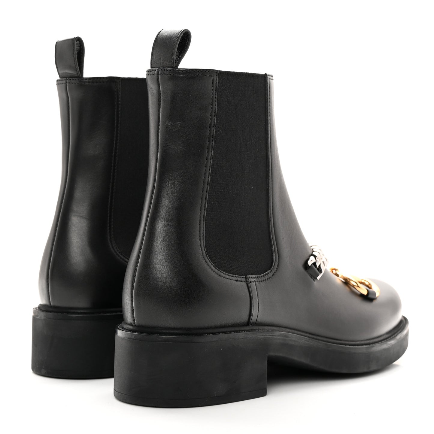 Flores Calfskin Horsebit Chain Ankle Boots 40.5 Black
