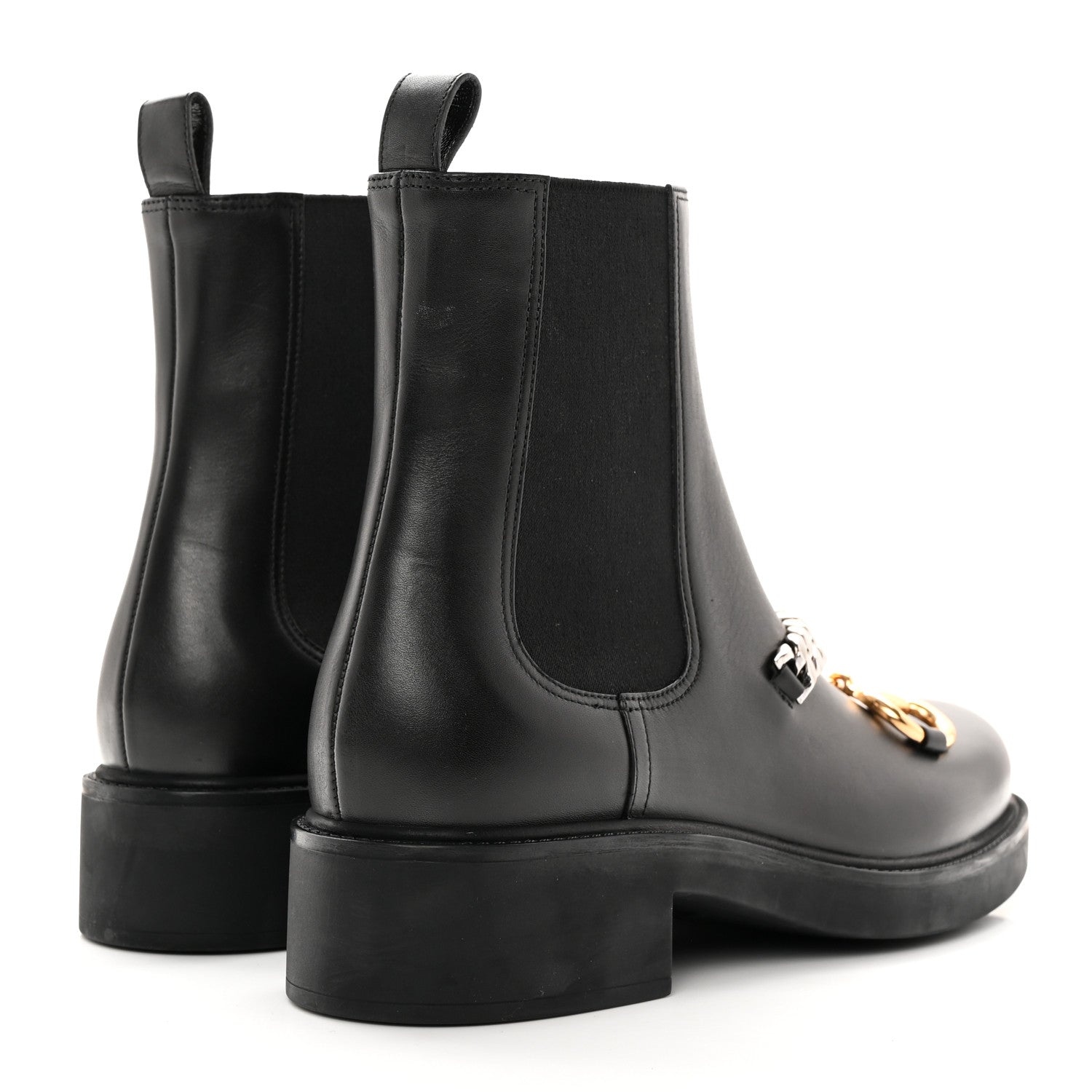 Gucci Flores Calfskin Horsebit Chain Ankle Boots 40.5 Black 4 of 11