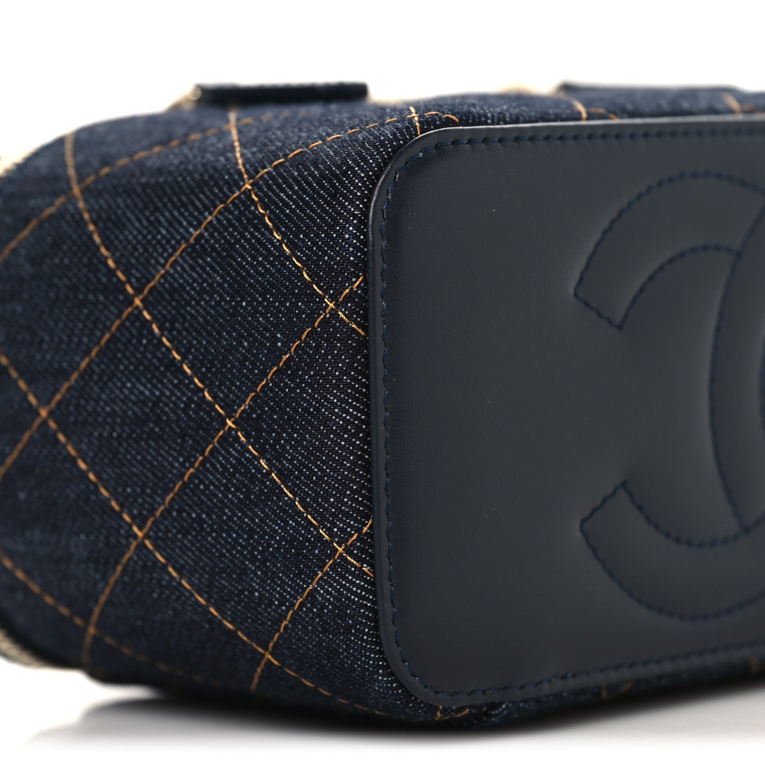 Chanel Denim Quilted Vanity Case With Chain Dark Blue 10 of 11