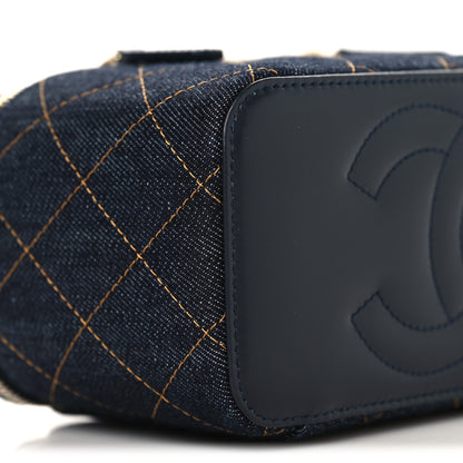 Chanel Denim Quilted Vanity Case With Chain Dark Blue 10 of 11